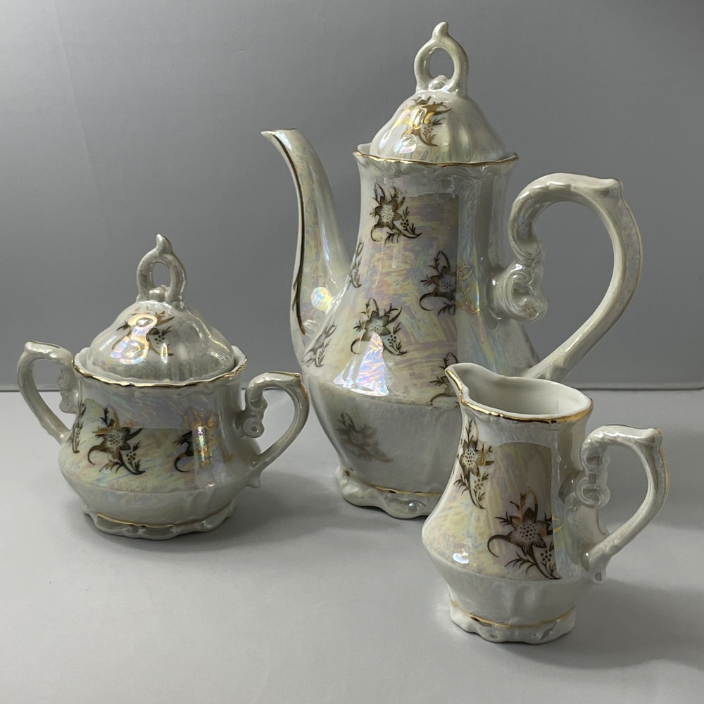 Vintage Coffee Set Japan‎ Lusterware Pot Creamer Sugar